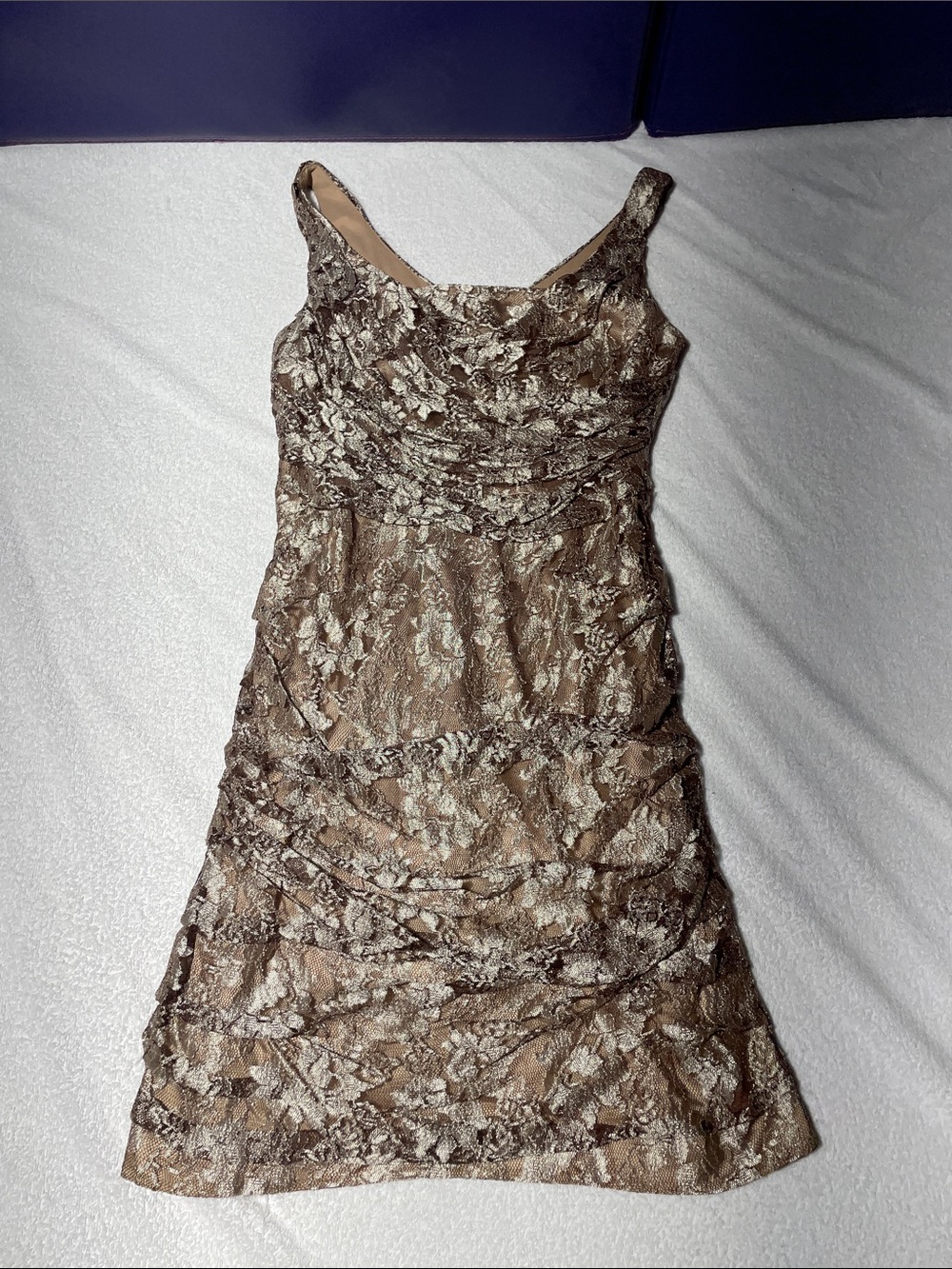 Express Brown and Cream Lace-Overlay Midi Dress
